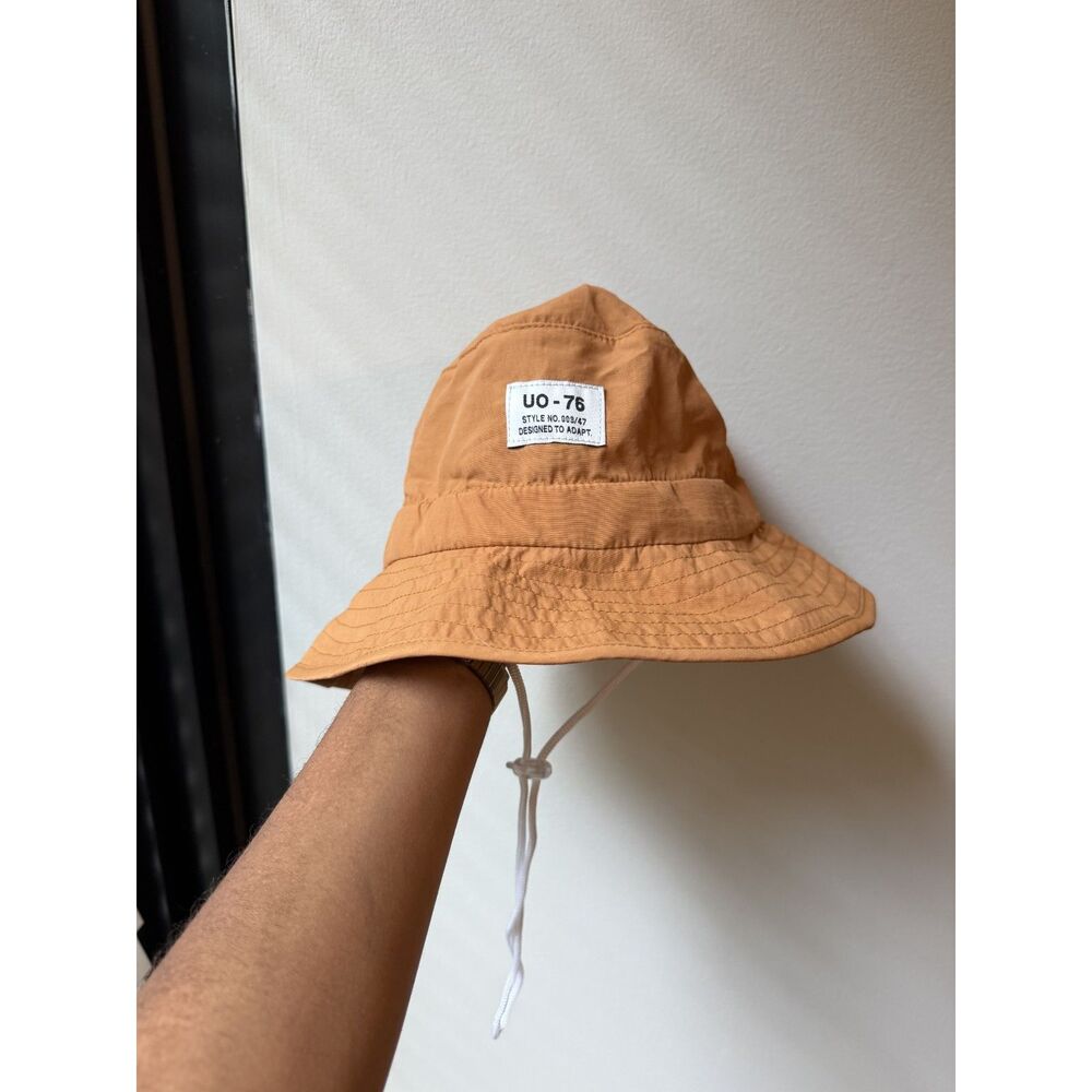 UO 76 Bucket Hat Tan Casual Cotton Blend Adjustable Strap